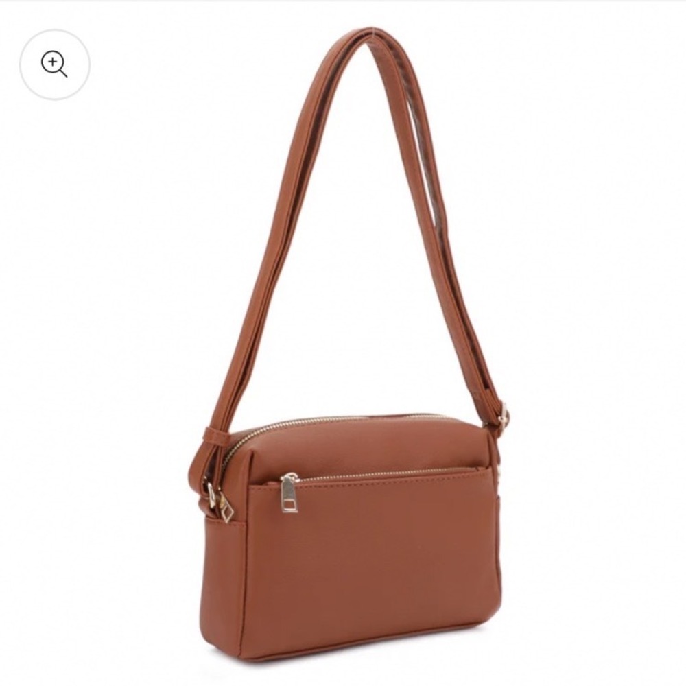 Isabelle Cognac Brown Pebbled Vegan Leather Quilted Crossbody Camera Bag